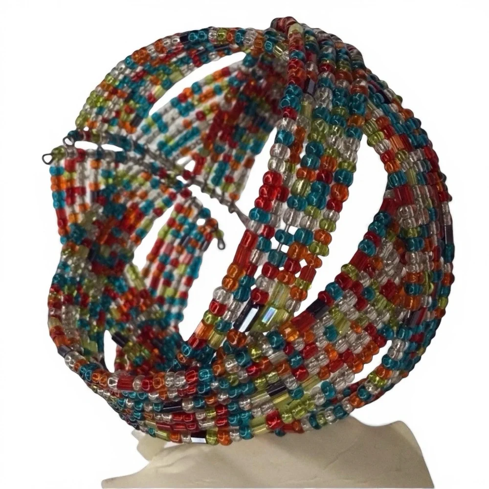 Handmade Twisted Flexible Seed Bead Braided Cuff Bracelet – Multicolor – NWT